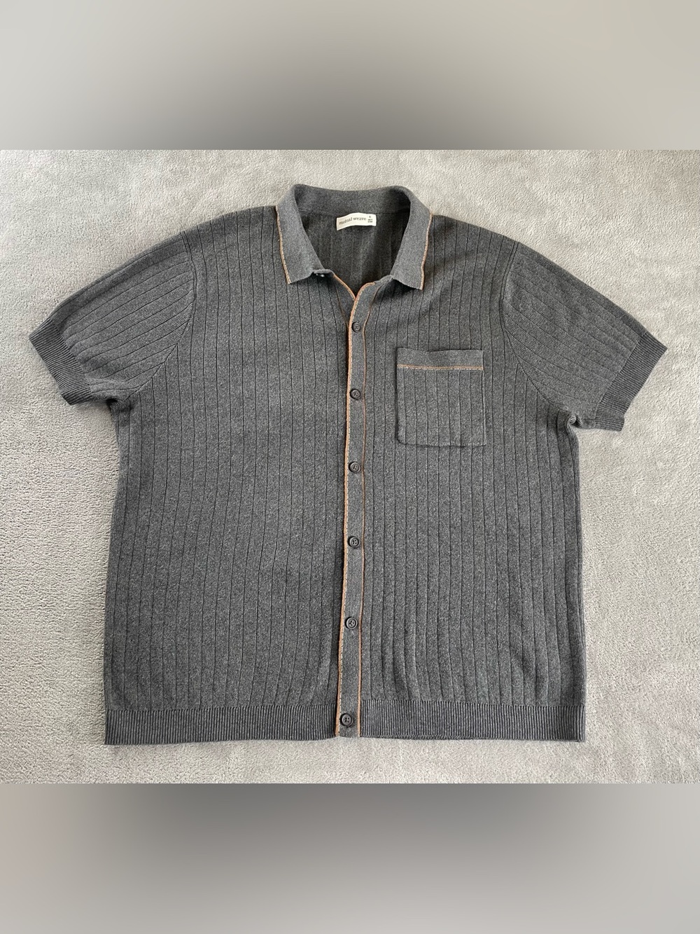 Textured Button Up Sweater Shirt Mens XL Gray Mutual Weave Left Pocket Collar